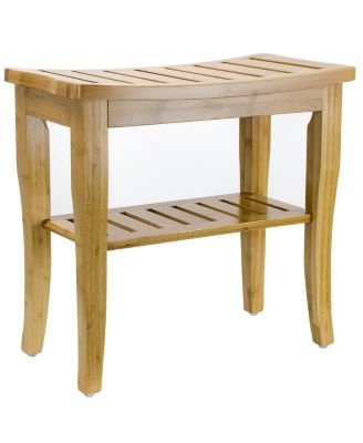 Bamboo Shower Bench Stool with Shelf - 2-Tier Wood Storage & Seating for Bathroom, Shower Bench Chair, Bath Stool, Spa Sauna Seat