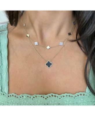 Mini Mother of Pearl and Gold Clover Necklace 14K Gold