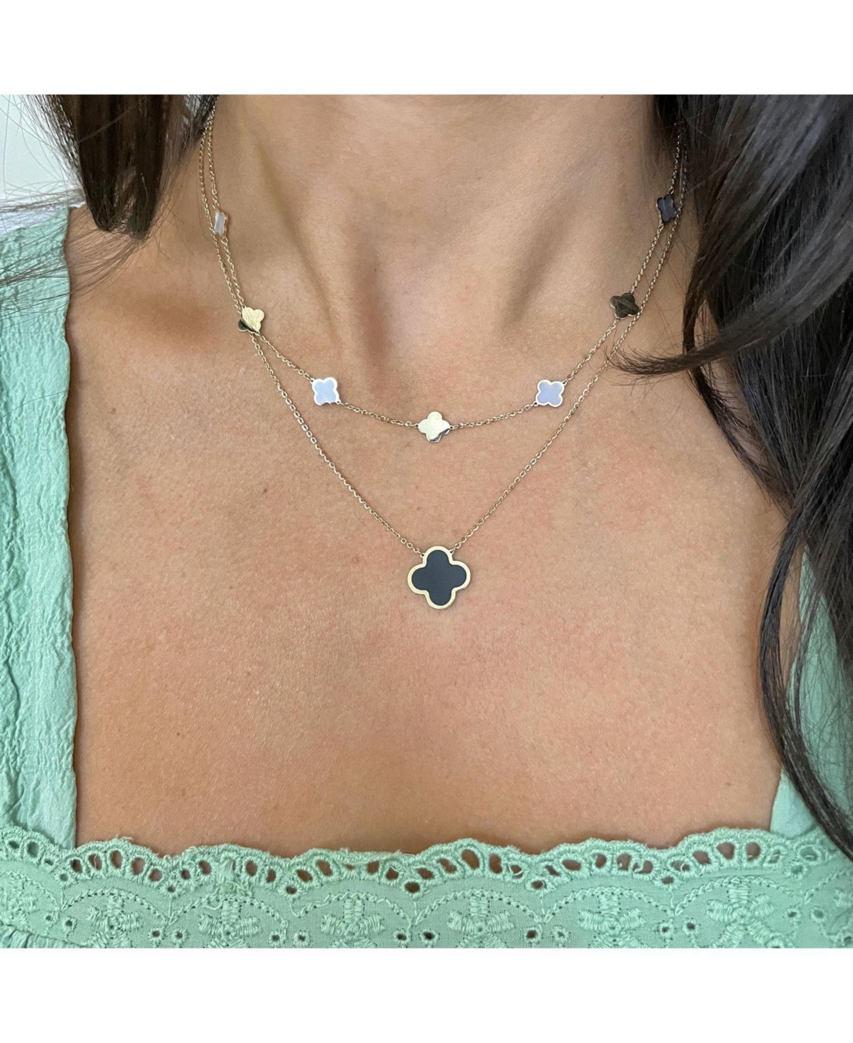 The Lovery Mini Mother of Pearl and Gold Clover Necklace 14K Gold