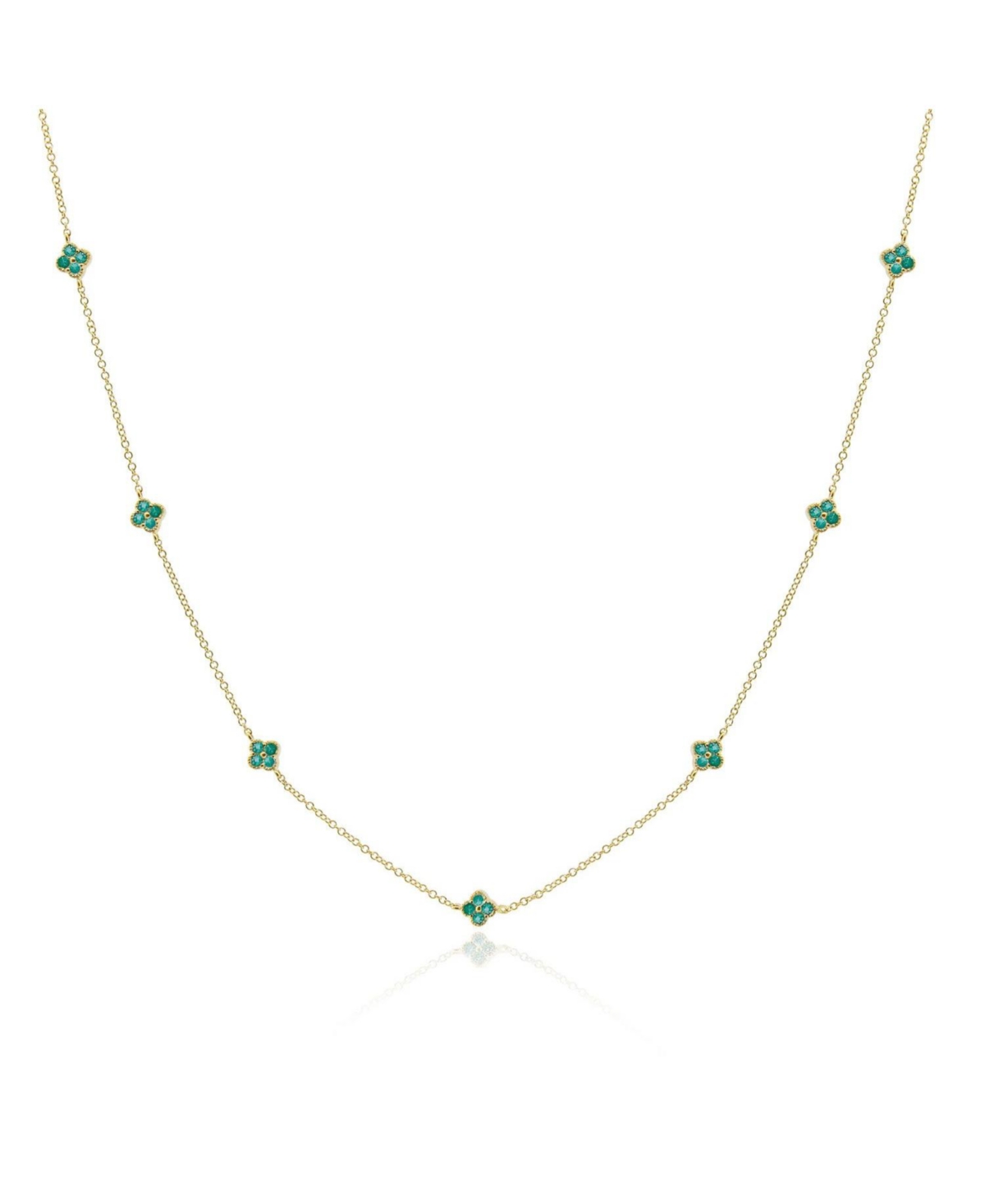 Emerald Clover Station Necklace 14K Gold - Emerald