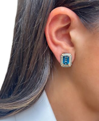 Deep Sea Blue Topaz (5 ct. t.w.) & Diamond (5/8 ct. t.w.) Post/Clip-On Convertible Button Earrings in 14k Rose Gold