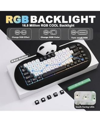 C68 Panda Wireless Mechanical Gaming Keyboard,68 Keys Cute Keyboard with PBT Keycaps, RGB Backlit, Hot Swappable Creamy Keyboard with BT5.0/2.4G/Wired for Win/Mac