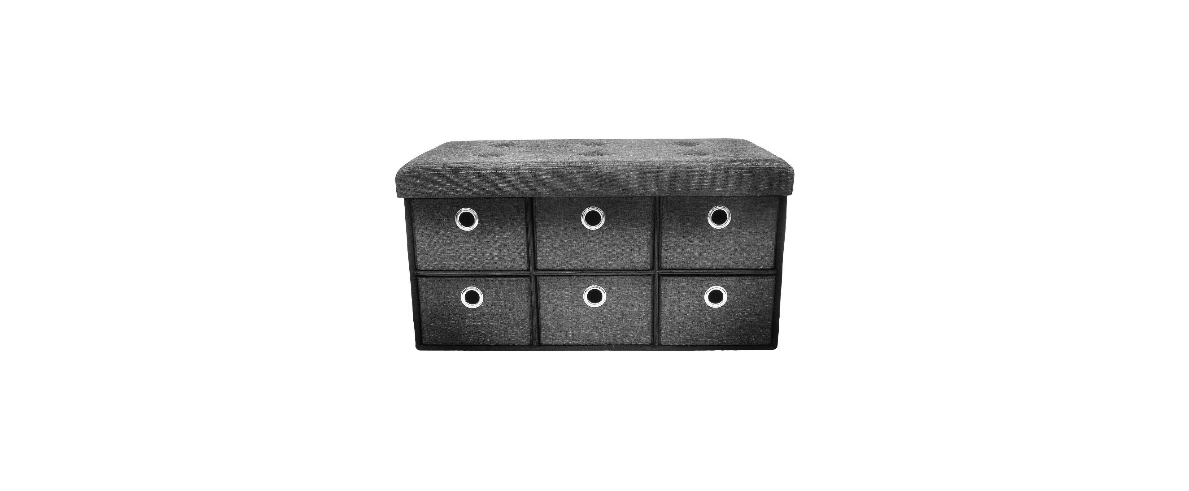 Sorbus Collapsible Storage Bench Chest with Drawers - Perfect for Entryway, Bedroom Bench, Cubby Drawer Footstool, Hope Chest, Faux Linen