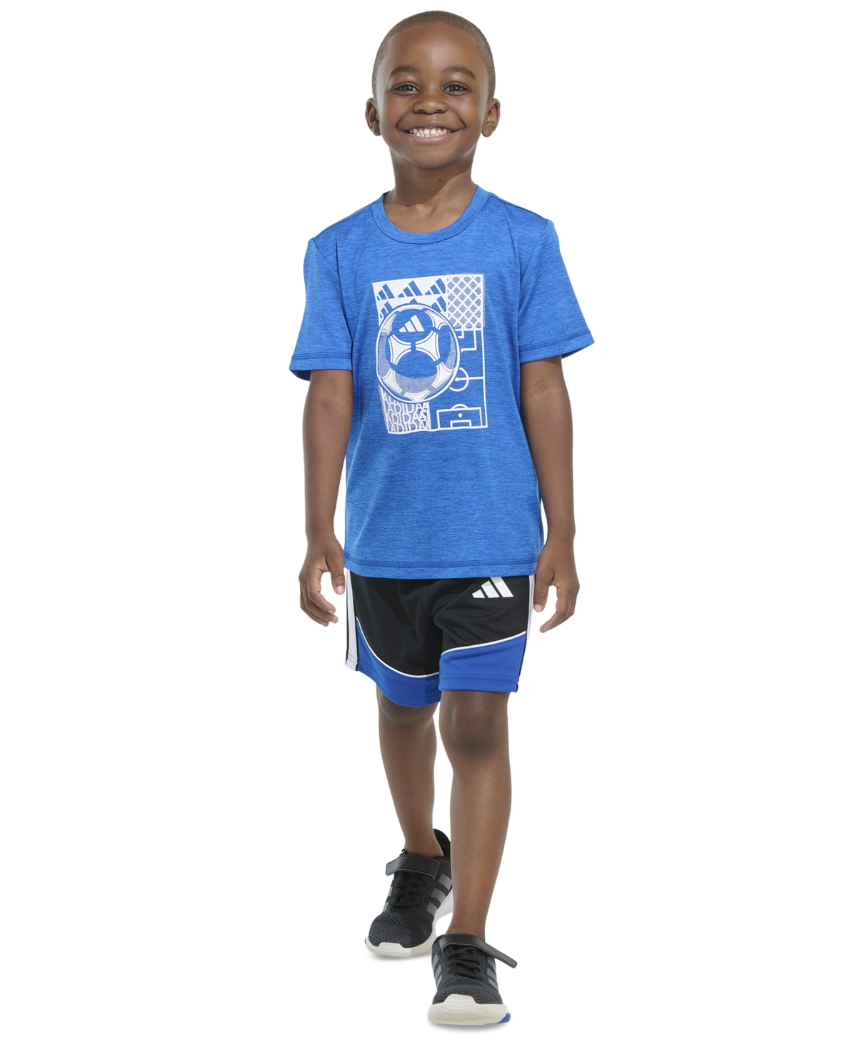 Adidas Originals Toddler & Little Boys Short-sleeve Melange T-shirt & Colorblocked 3-stripe Shorts, 2 Piece Set In Blue