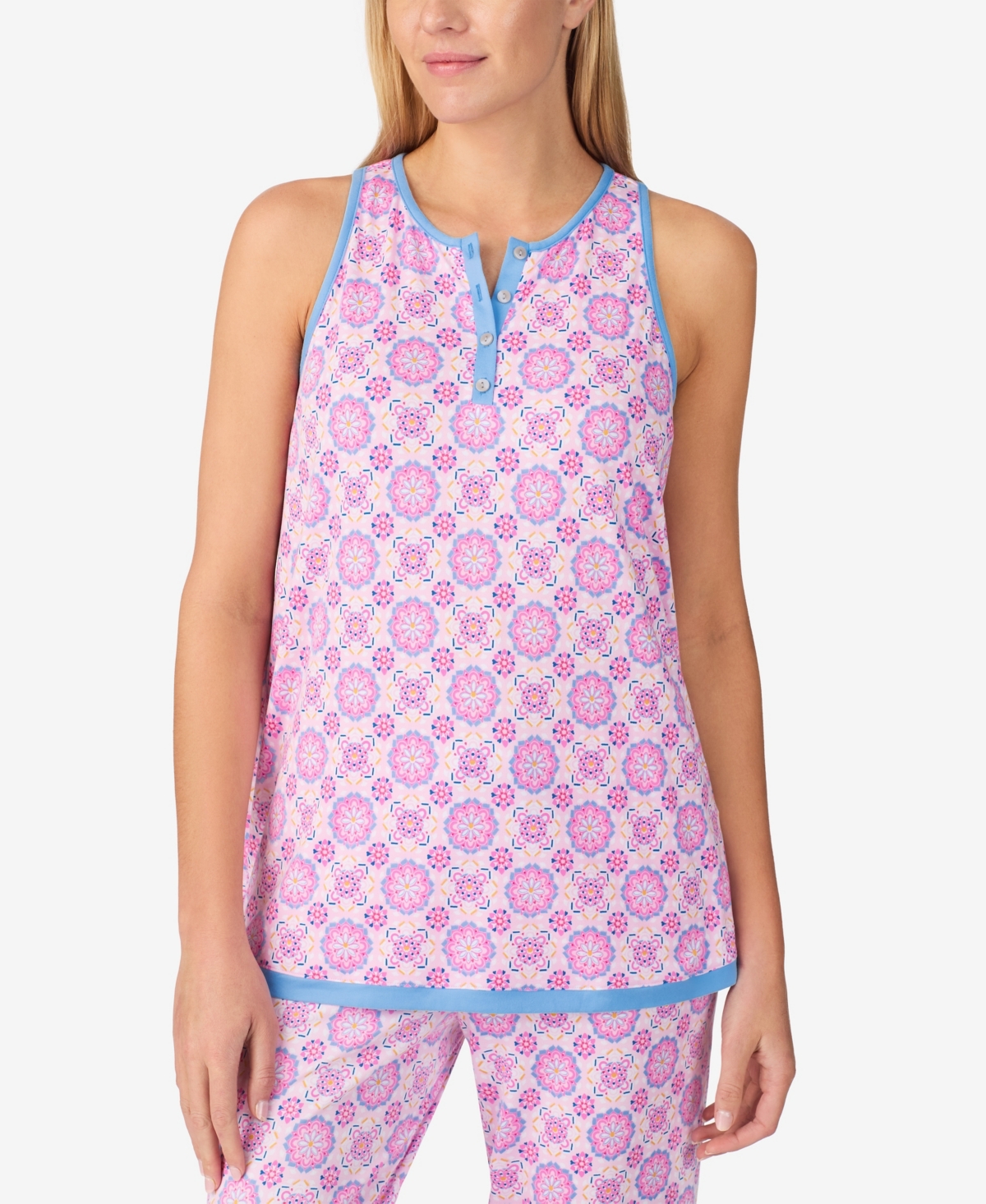 Women's Sleeveless Crop Pajama Set - Pink Print