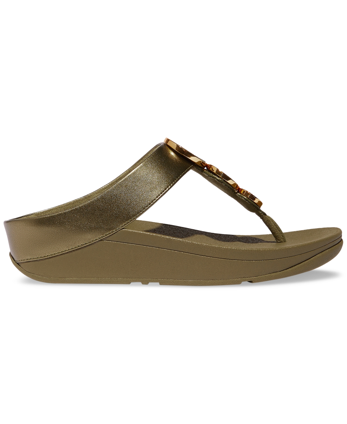 Fitflop Women's Halo Bead-circle Metallic Toe-post Sandals In Metallic Camo Green