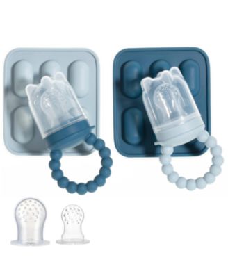 Toddler Silicone Fruit Feeders with Freezer Tray for Batch Prep, Set of 2 – Safe & Convenient, Includes Extra Pouches & Travel Lids, Dishwasher Safe