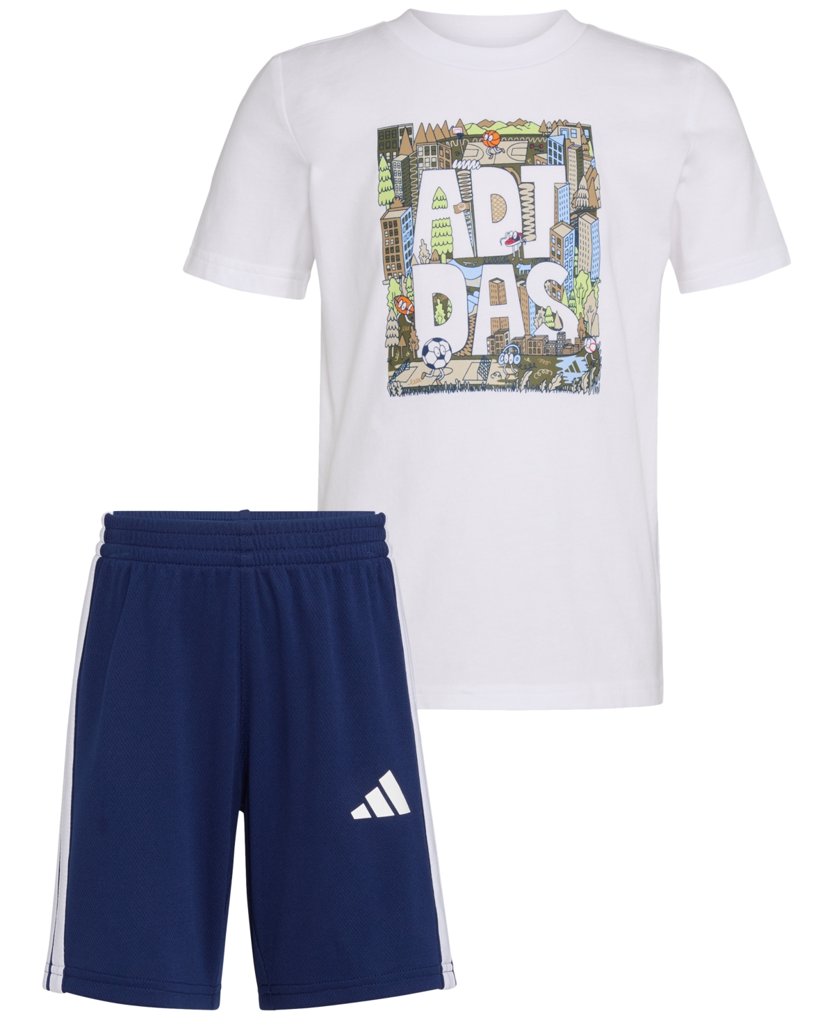 Adidas Originals Toddler & Little Boys Short-sleeve Graphic T-shirt & 3-stripe Shorts, 2 Piece Set In White