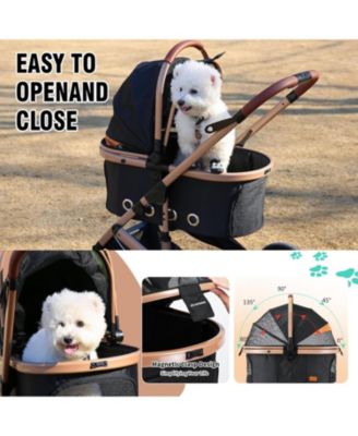 4 in 1 Pet Stroller, Folding Lightweight Cat & Dog Stroller with Detachable Carrier, NO-Zip 180° Reversible Canopy, All Terrain 4-Wheel,45 lbs Capacity for Small to Medium Dogs