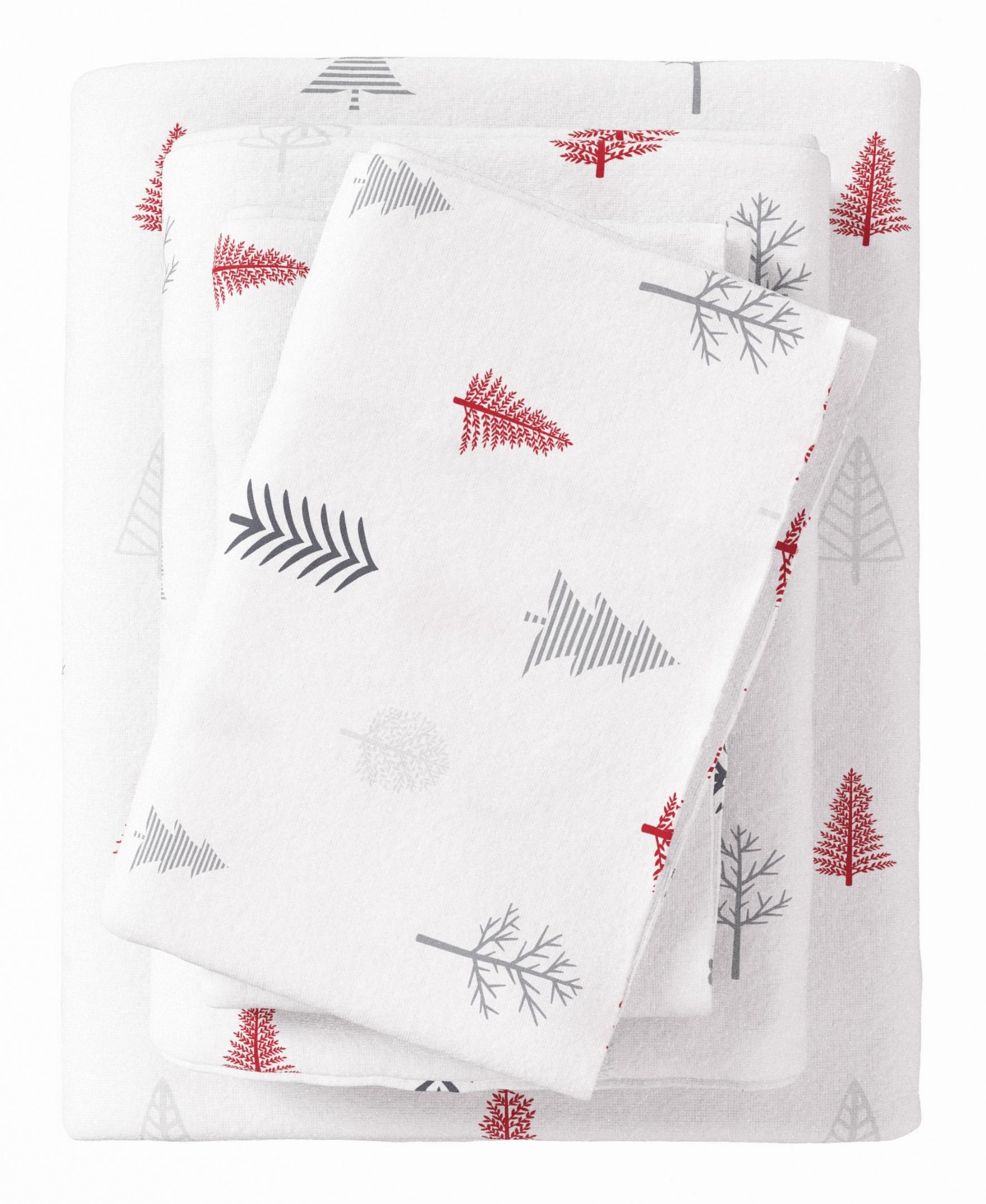 Linery & Co. Ultra-Soft Turkish Cotton Flannel Lodge Print Sheet Set - Winter trees - red