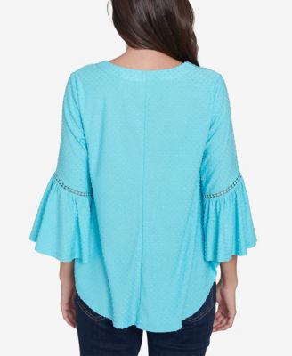 Petite Swiss Dot Solid Flounce Sleeve Top