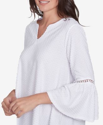 Petite Swiss Dot Solid Flounce Sleeve Top