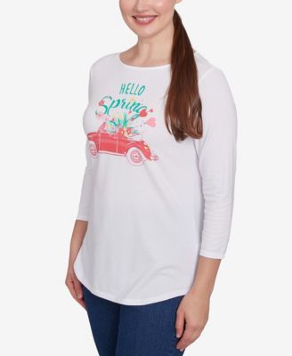 Petite Hello Spring Solid Vintage Three Quarter Sleeve T-Shirt