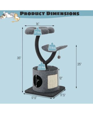 35'' Cat Tree Tower 3-Layer Activity Center w/ Sisal Scratching Board & 2 Perches