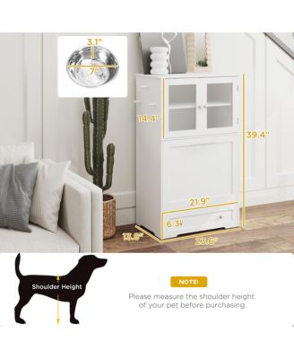 Dog Feeding Station w/ 2 Storage Cabinet, Side Hooks, Anti-tip Kit