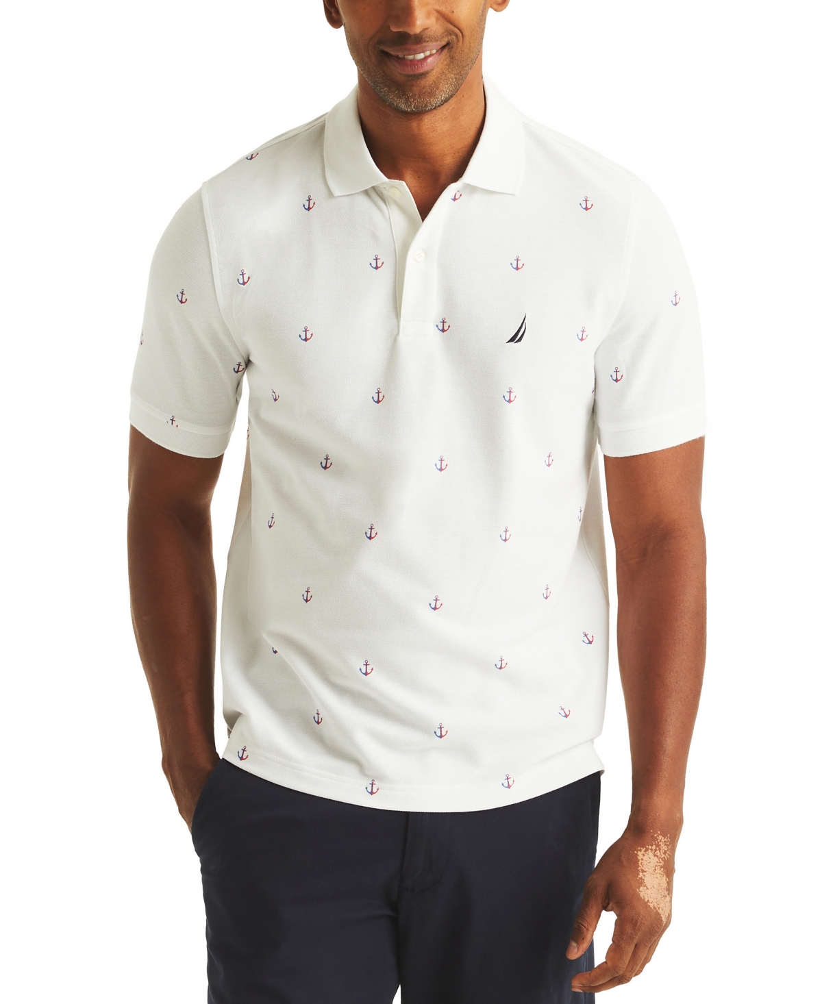 NAUTICA MEN'S CLASSIC FIT DECK PRINTED PERFORMANCE POLO SHIRT 