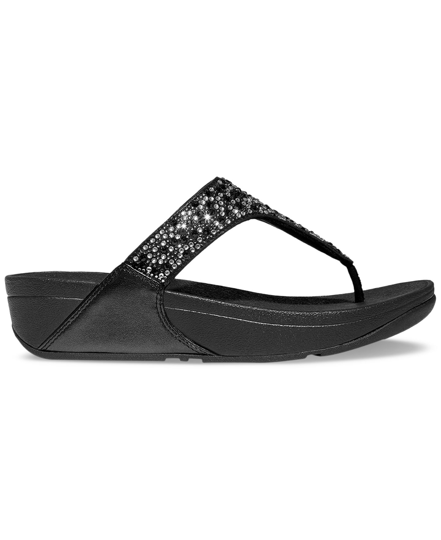 Женские сандалии FitFlop Lulu Crystal Mix Toe-Post Wedge, цвет: Чёрный — фото 2