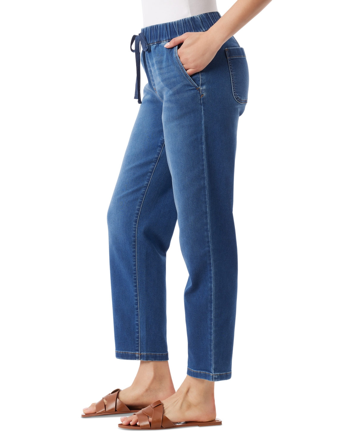 Gloria Vanderbilt Women's Knitology Anya Drawstring Straight-leg Jeans In Comparini W Whiskers