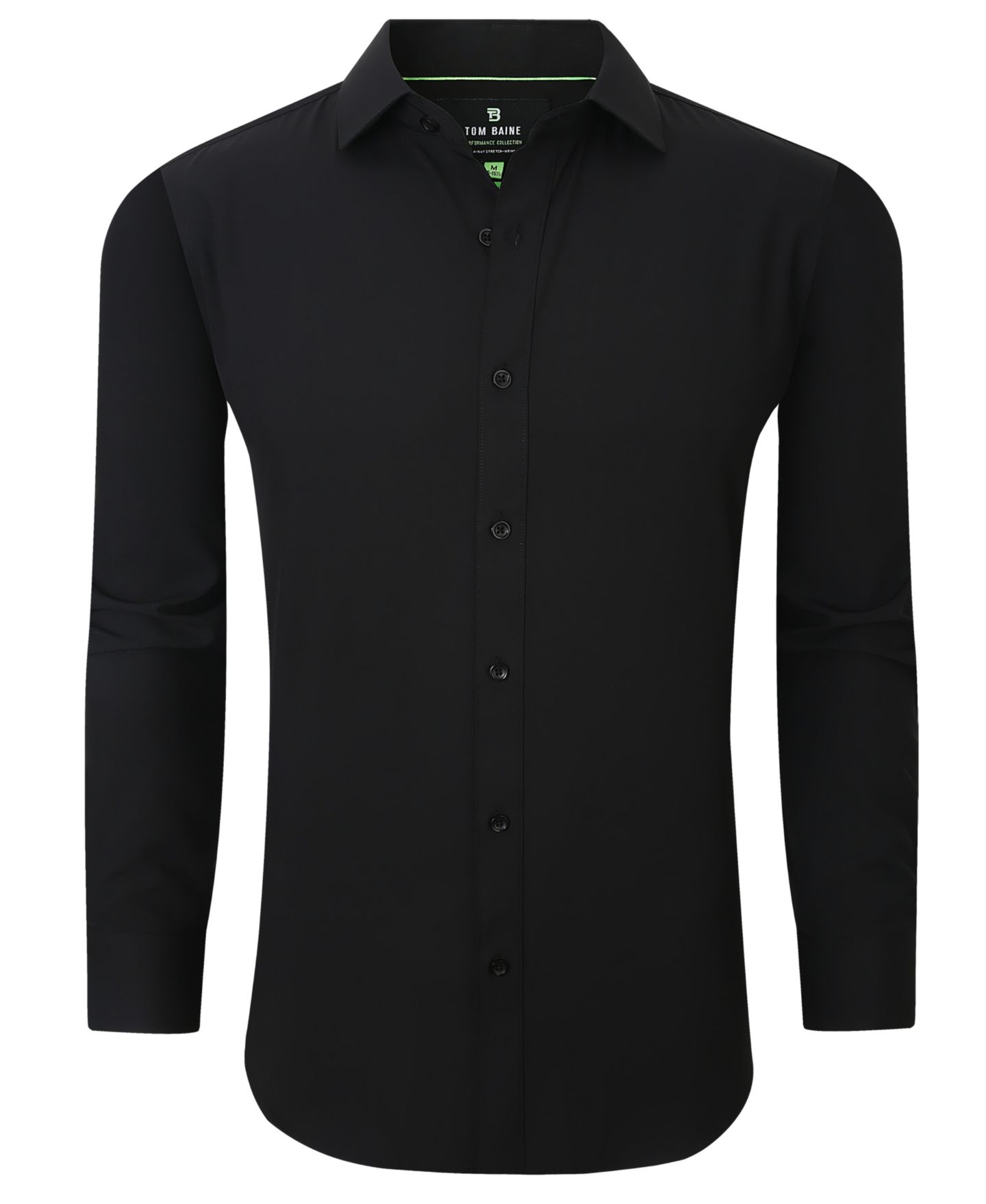 Мужская рубашка Tom Baine Men Slim Fit Four Way Stretch Solid Dress Shirt, цвет: Чёрный — фото 1