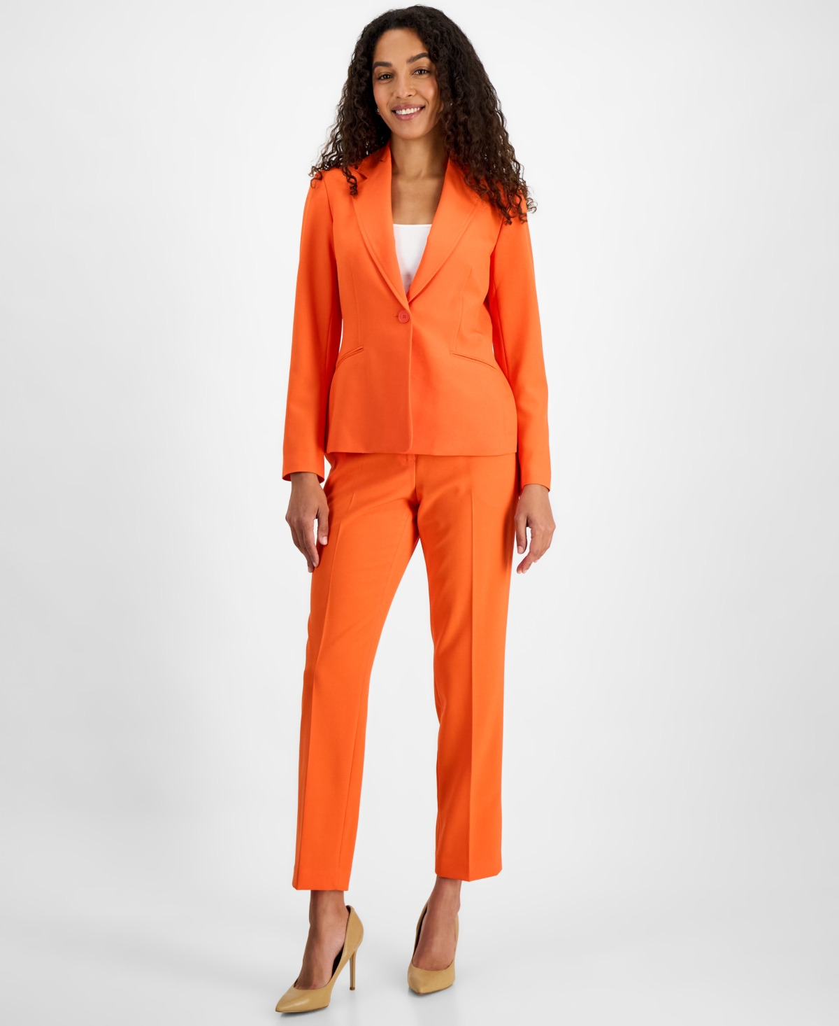 LE SUIT WOMEN'S ONE-BUTTON STRAIGHT-LEG PANTSUIT, REGULAR & PETITE 