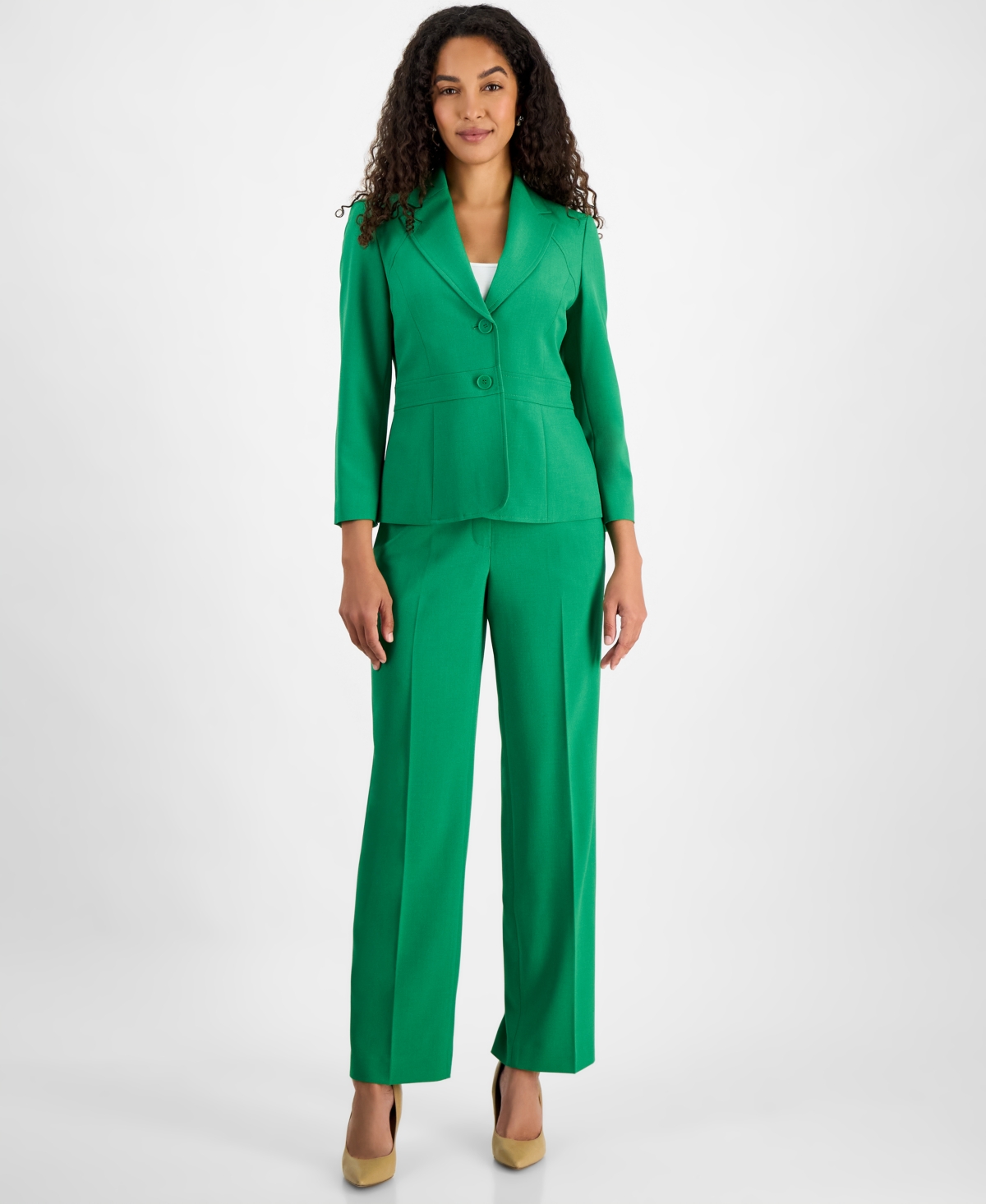 Le Suit Women's Two-button Jacket & Pant Suit Regular & Petite Sizes In Verde