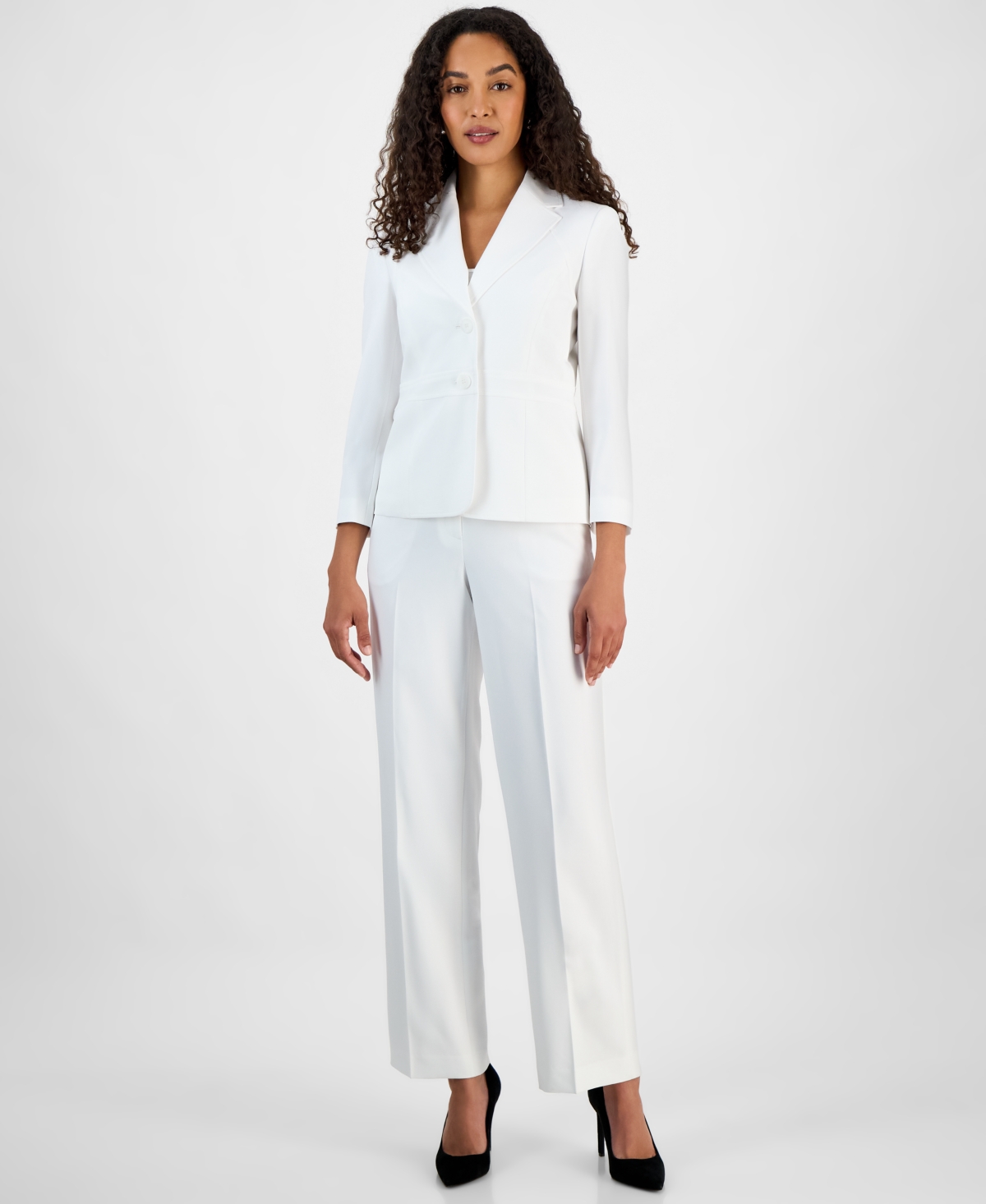 Le Suit Women's Two-button Jacket & Pant Suit Regular & Petite Sizes In Natural White