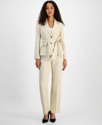Le Suit - Women's Two-Button Belted Safari Jacket & Mid-Rise Straight-Leg Pants