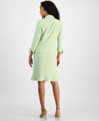 Women's Three-Button Tie-Cuff Jacket & Flounce-Hem Skirt