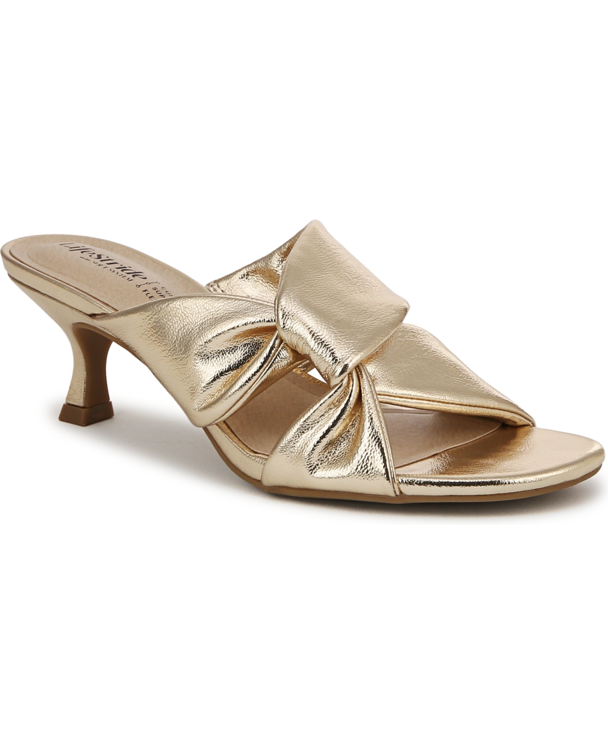 Bzees Women's Nori Slide Kitten Heel Sandals In Platino Gold Faux Leather