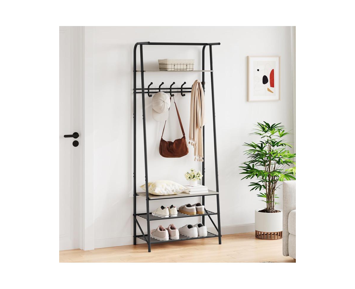 gaomon Coat Rack Shoe Bench with 5 Hooks, Hall Trees Entryway Bench with Storage, Multifunctional Hallway Organizer