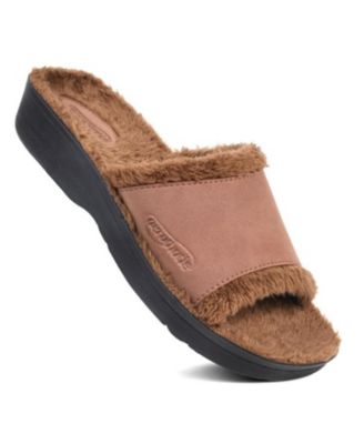 - Aspen Fuzzy Strap Ladies Arch Support Slides