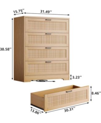 4 Drawer Dresser for Bedroom, Rattan Chest of Dressers