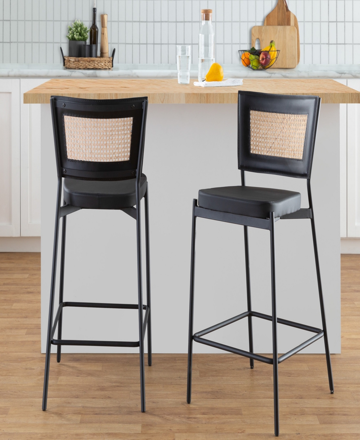 Lumisource 36" Metal And Rattan Tania Contemporary Counter Stool, Set Of 2 In Rattan