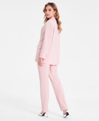 Bar Iii Womens Two Button Blazer Printed Satin V Neck Blouse Straight Leg Pants Exclusively At Macys In Desert Rose