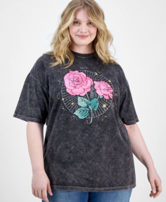 Rebellious One - Trendy Plus Size Rose Graphic Cotton T-Shirt