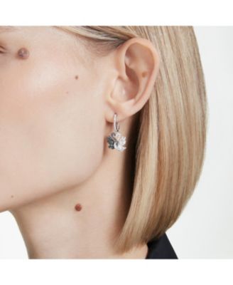 Swan Black, Rhodium Plated Drop Earrings