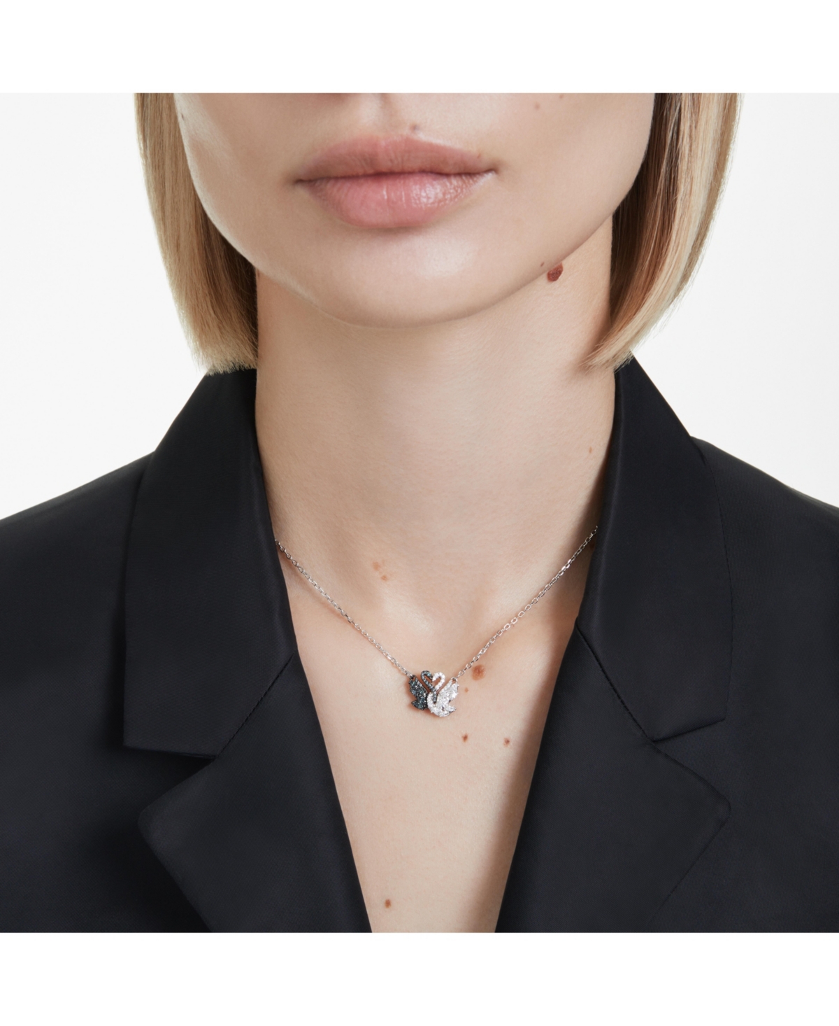 Swarovski Two-tone Swan Pendant Necklace In Black,silver