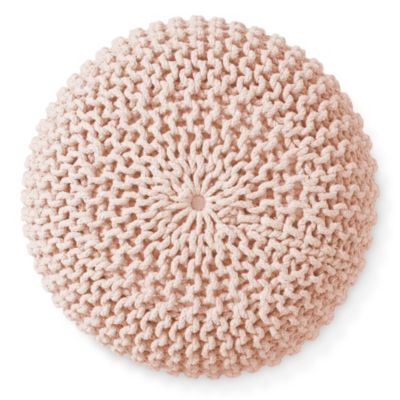 Round Pouf Ottoman, Natural - 20" Dia x 14.5" High Cotton Knit Foot Stool - Boho Floor Pouffe for Living Room