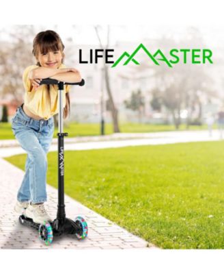 Mini 3-Wheel Kids Scooter with LED light-up wheels, 4-height adjustable handlebar, anti-slip deck & safety brake, for ages 2+, teal