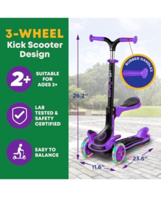 3-Wheel Kids Scooter with Foldable Seat, Adjustable Handlebar, LED Light-Up Wheels & Anti-Slip Deck, Lean-to-Steer Design for Ages 2+, Indoor/Outdoor