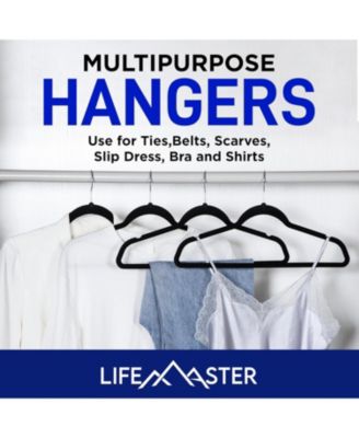 Bakken- Swiss Lifemaster Premium Quality Velvet Non-Slip Clothes Hangers - Set of 20 Sturdy Black Plastic Coat Hangers with Smooth 360° Swivel Hooks for Wrinkle-Free Hanging and Space-Saving Closet Organization