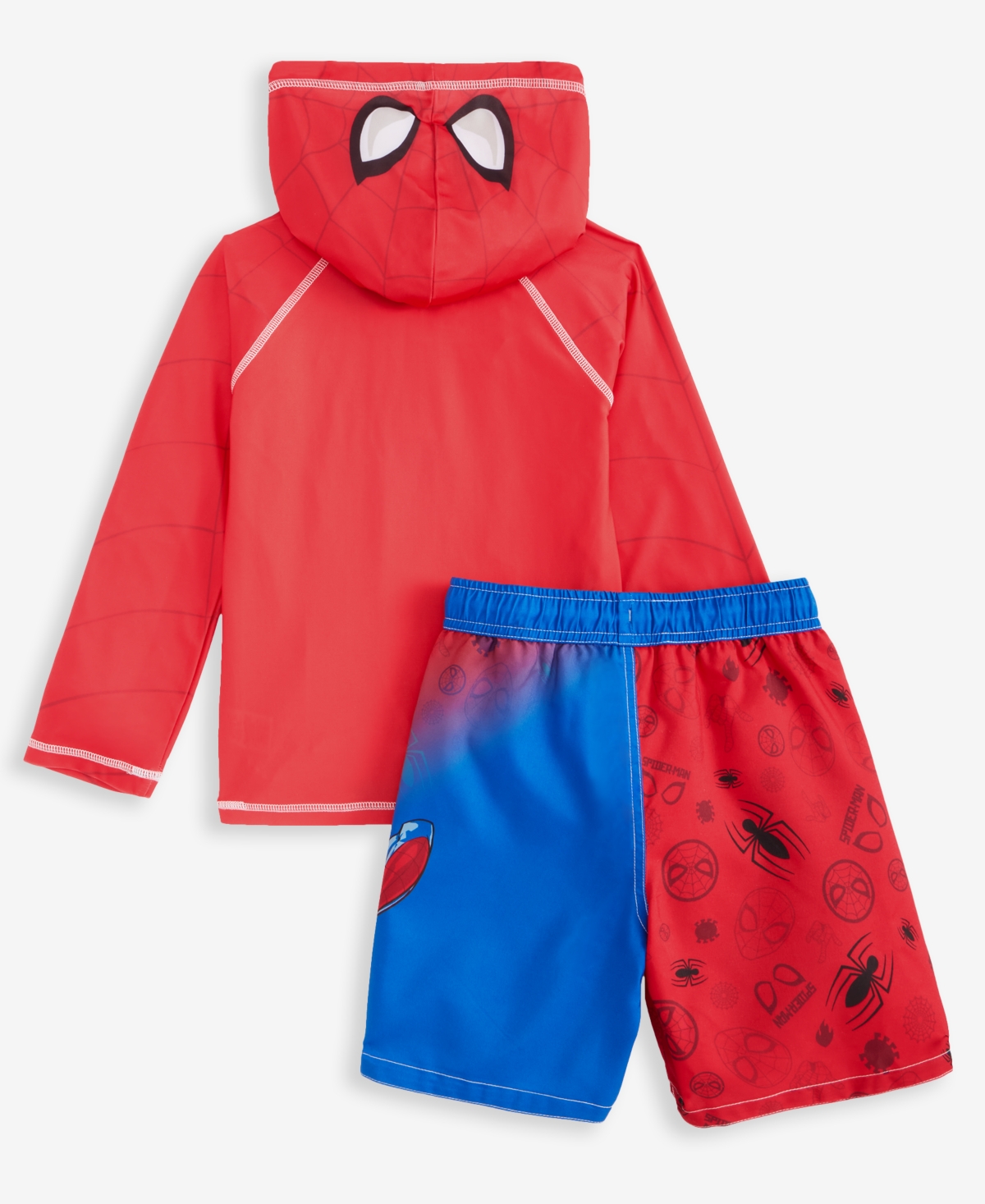 Spider-man Little Boys Hooded Rash Guard & Swim Trunks Two-piece Swimsuit In Navy