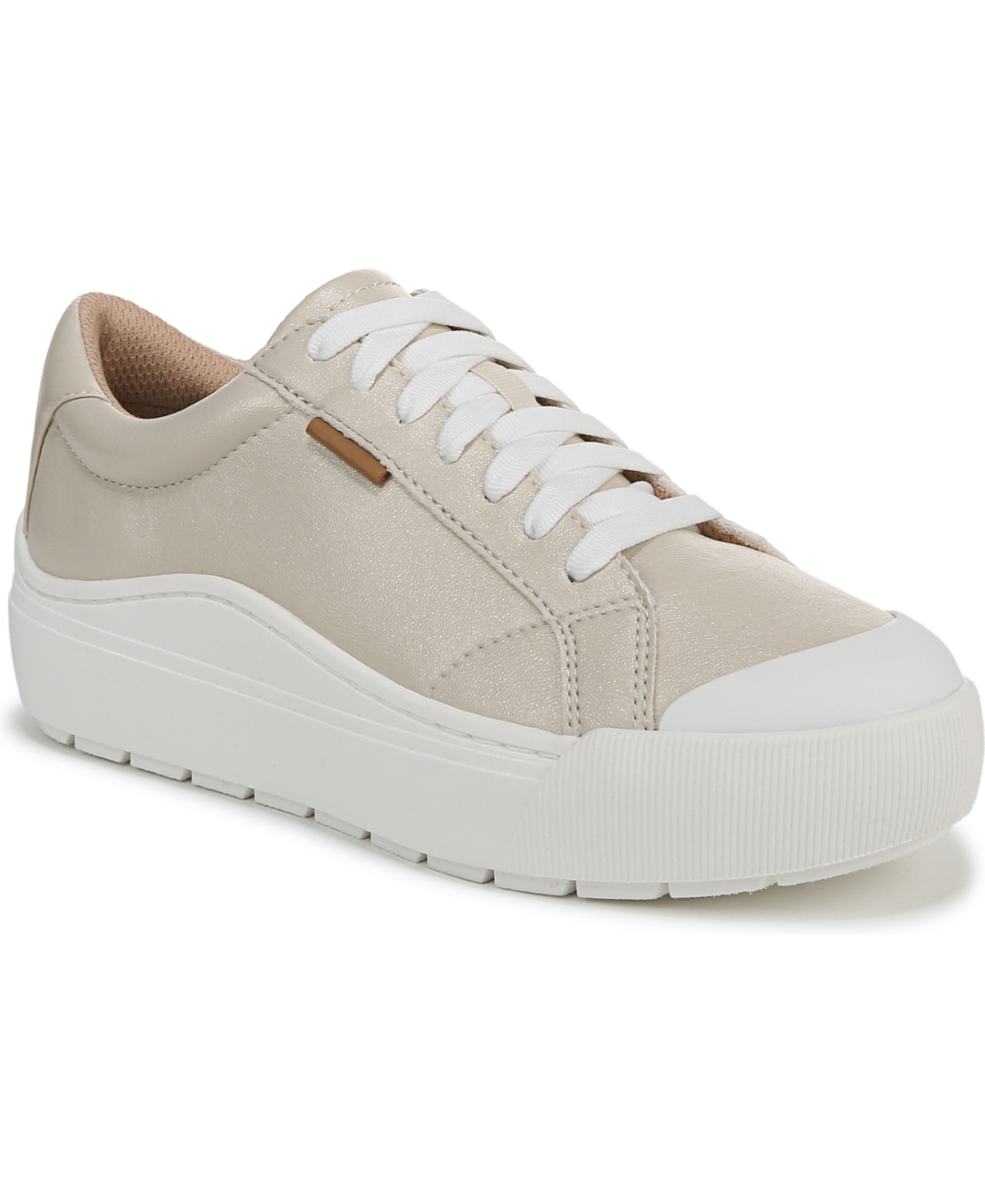 Shop Dr. Scholl's Women's Time Off Lace Up Platform Sneakers In Champagne Faux Leather