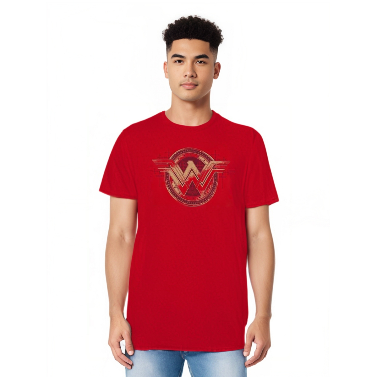 Mens Wonder Woman Shield Short Sleeve Adult Tee / T-Shirt - Red