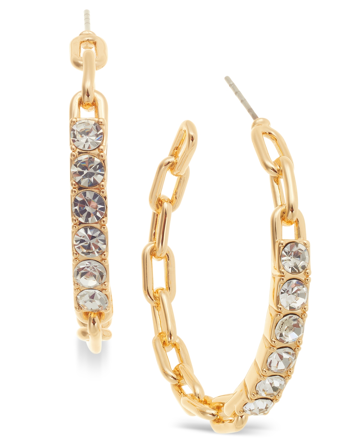Gold-Tone Medium Crystal Frozen Chain Hoop Earrings, 1.5", Exclusively at Macy's - Gold