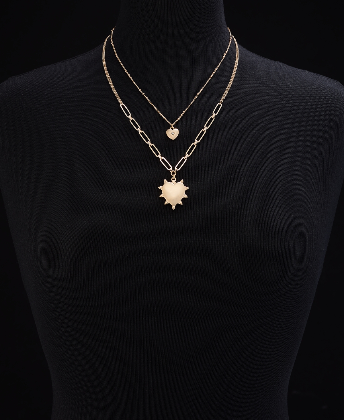 ON 34TH GOLD-TONE CRYSTAL HEART TWO-ROW PENDANT NECKLACE, 22" + 3" EXTENDER, EXCLUSIVELY AT MACY'S 