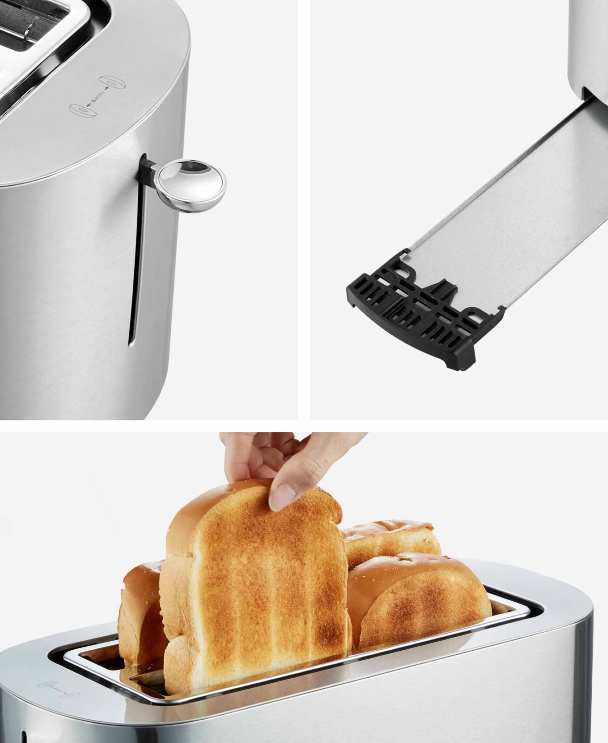 Elite Cuisine Long Slot 4 Slice Toaster, Extra Large Slots For Bagels In Stainless Steel