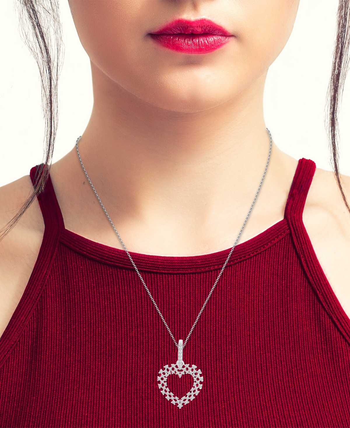 MACY'S DIAMOND HEART PENDANT NECKLACE (1/4 CT. T.W.) IN 10K WHITE GOLD 