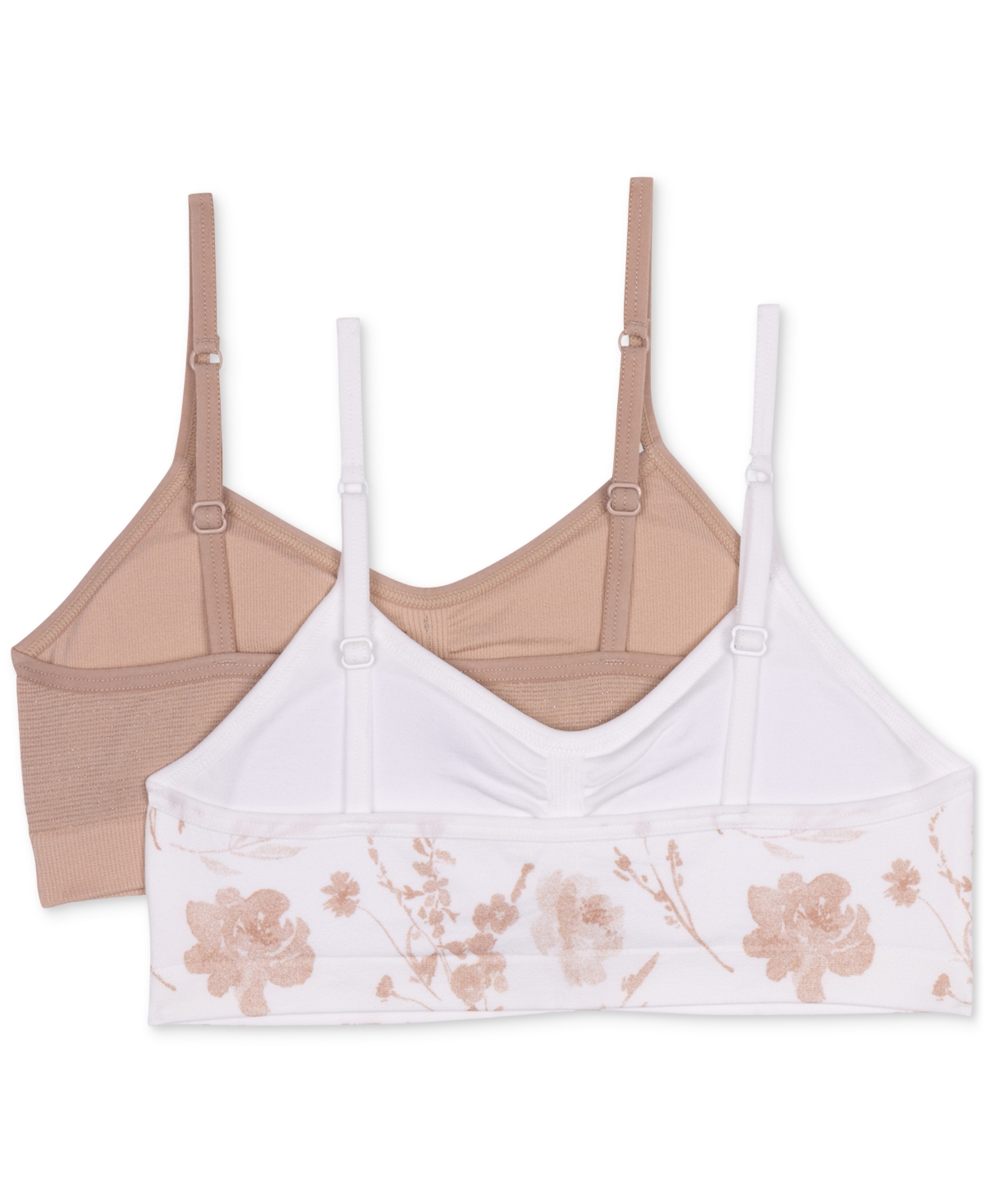 Shop Maidenform Big Girls Seamless Ruched Crop Bras, Pack Of 2 In Almond Lurx