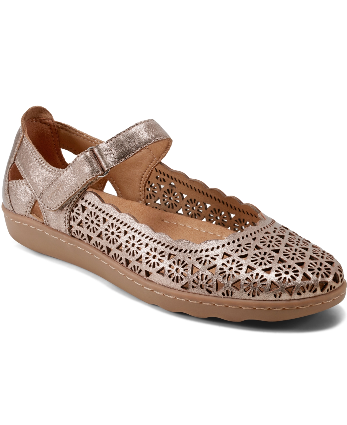 Shop Earth Women's Lady Perforated Mary Jane Flats In Rose Gold Leather